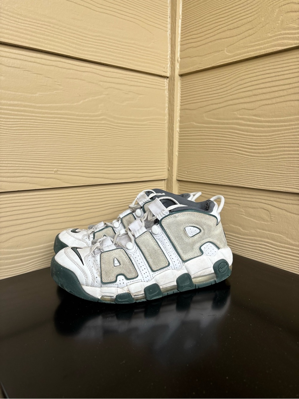 Nike Air More Uptempo White and Dark Green Sneakers